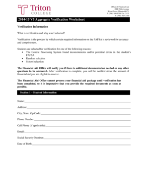 2014-15 Aggregate Verification Worksheet