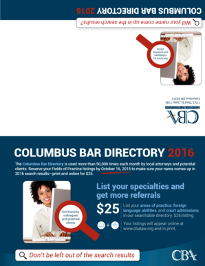 Columbus Bar Directory 2016 Listing Form