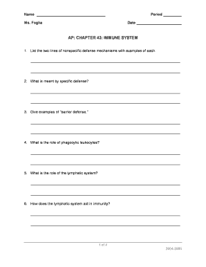 AP Biology Immune System Worksheet