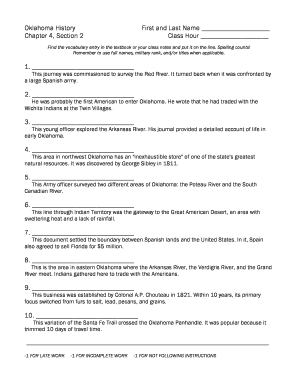 Oklahoma History Vocabulary Worksheet