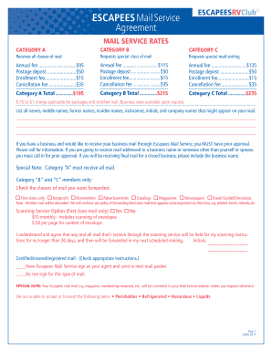 Escapees Mail Service Agreement