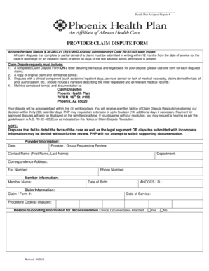 Provider Claim Dispute Form