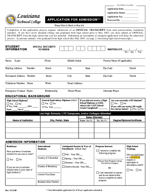Louisiana Technical College Application for Admission