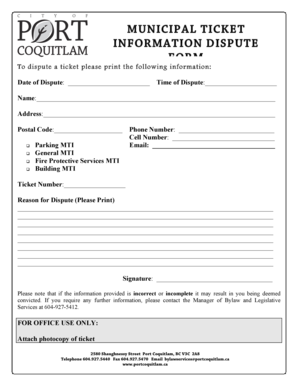 Municipal Ticket Information Dispute Form