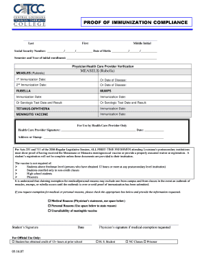 Louisiana Immunization Compliance Form