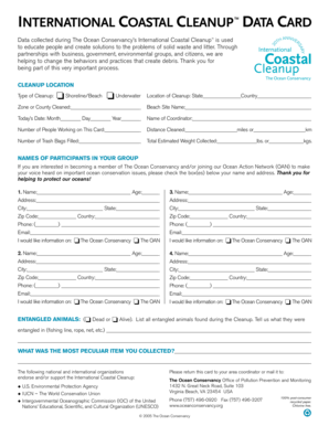 International Coastal Cleanup Data Card