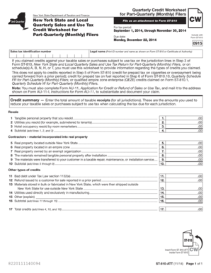New York Quarterly Sales and Use Tax Credit Worksheet