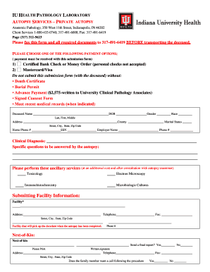 IU Health Pathology Lab Autopsy Services Form