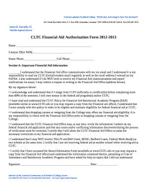 CLTC Financial Aid Authorization Form