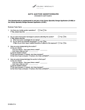 Auto Auction Questionnaire