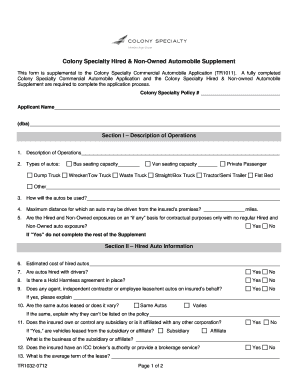 Colony Specialty Hired & Non-Owned Automobile Supplement