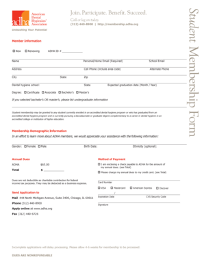ADHA Student Membership Form