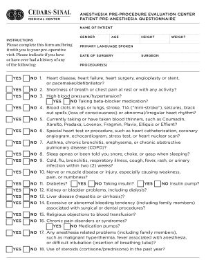 Patient Pre-Anesthesia Questionnaire