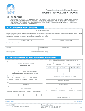 Nunavut Student Enrollment Form