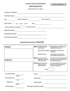 Lincoln County School District Vehicle Request Form