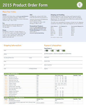 2015 Product Order Form