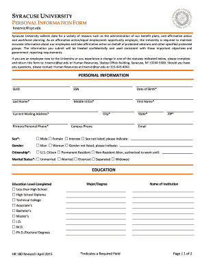 Syracuse University Personal Information Form