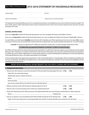 BCC Statement of Household Resources
