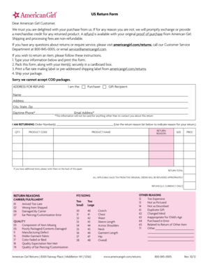 American Girl Return Form