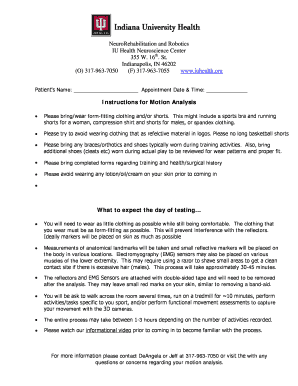 Motion Analysis Patient Instructions