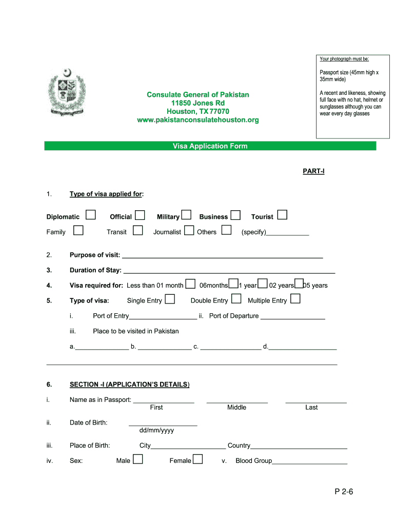 Pakistan Visa Application Form Houston Fill Online Printable Fillable Blank PdfFiller