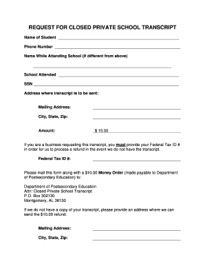 Closed Private School Transcript Request