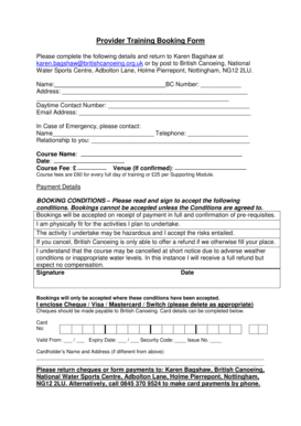 Provider Training Booking Form