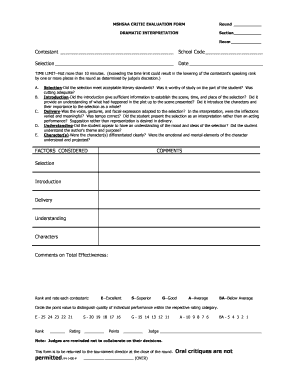 MSHSAA Dramatic Interpretation Critic Evaluation Form