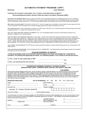 Redwood Credit Union Automatic Payment Program Authorization
