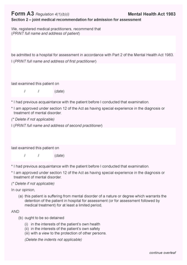 Mental Health Act 1983 Section 2 Assessment Form