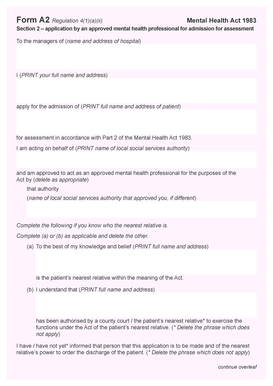 Mental Health Act 1983 Section 2 Application