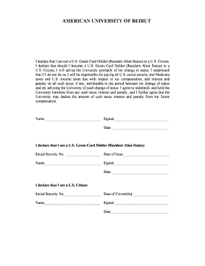 American University of Beirut Tax Status Declaration