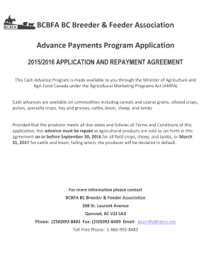 BCBFA Advance Payments Program Application