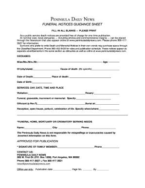 Funeral Notice Guidance Sheet