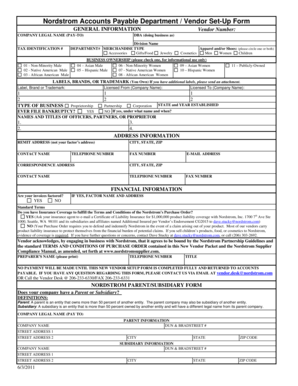 Nordstrom Vendor Setup Form