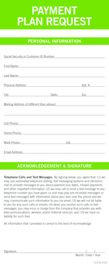 Payment Plan Request Form