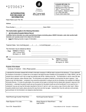 Children's of Alabama Medical Information Release Authorization
