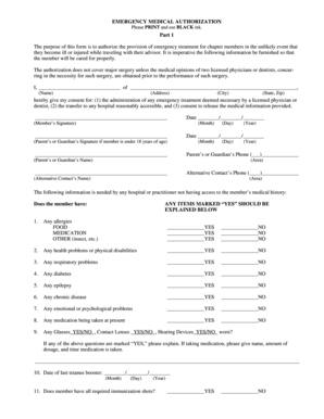 Emergency Medical Authorization Form