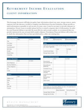 Retirement Income Evaluation Form