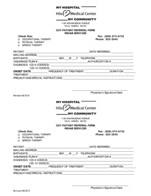 Out-Patient Referral Form for Rehab Services