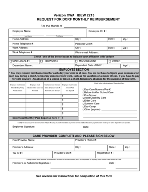 Verizon CWA IBEW 2213 DCRF Reimbursement Form