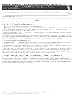 Comprehensive Rider to FAR/BAR Contract for Sale and Purchase