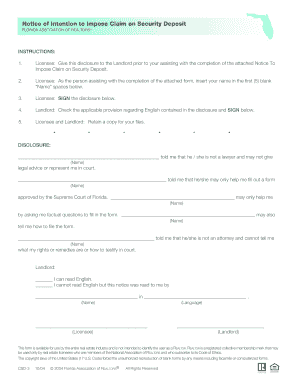 Notice of Intention to Impose Claim on Security Deposit