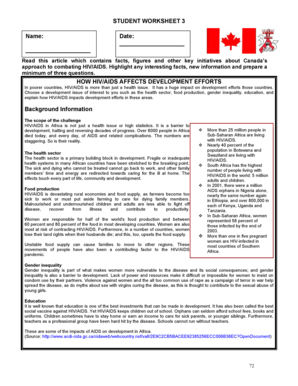 Student Worksheet on HIV/AIDS in Africa