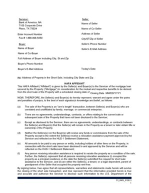 HAFA Affidavit for Short Sale
