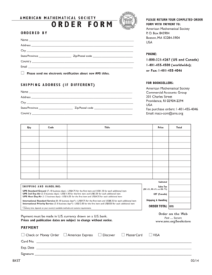 American Mathematical Society Order Form