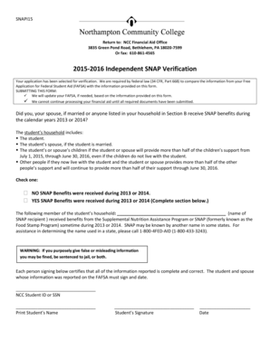 2015-2016 Independent SNAP Verification Form