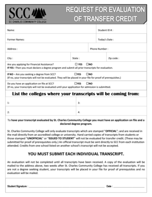 Student Transcript Evaluation Request Form