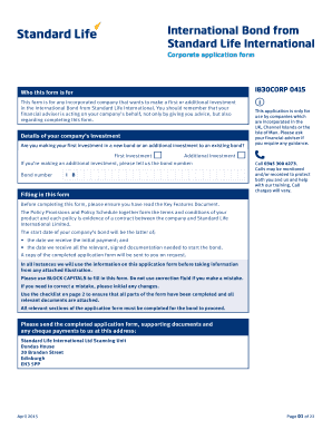 Standard Life International Bond Corporate Application Form