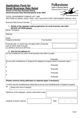 Small Business Rate Relief Application Form